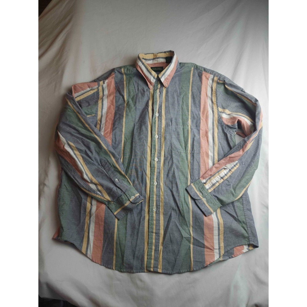 Saddlebred Button Down Shirt Mens Large Multicolor Striped Long Sleeve Retro